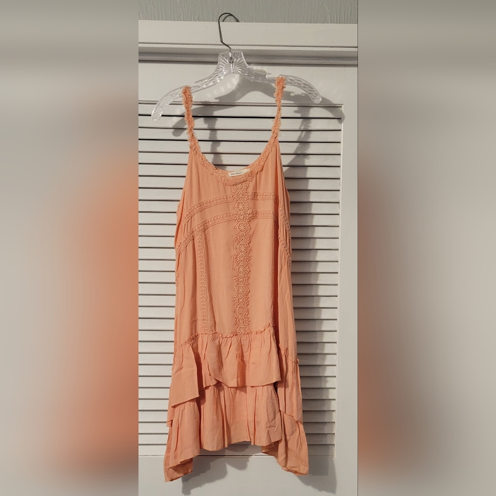 NWT Women's M Elegant Peach Lace Trim Dress - Picture 1 of 6